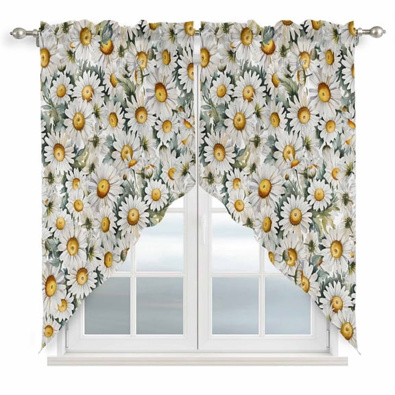 Farmhouse Daisy Swag Curtains for Kitchen/Bedroom/Living Room, Spring Vintage Country Flower Plant Scalloped Curtains 63 Inch Long, Window Swag Topper Curtains Valances 2 Panels Set 36"x63"
