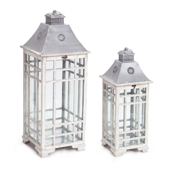 Set of 2 Distressed Finish Candle Lantern with Door 33"