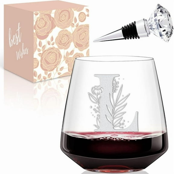 Personalized Wine Glass for Women – Custom Etched A–Z Initial, Dishwasher Safe | Birthday Gift for Her, Mom, Sister, Best Friend | Monogram Wine Lover Gifts for Women,Bridesmaid, Graduate(L)