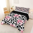 thumbnail image 2 of Manfei Pink Bowknot Queen Comforter Set For Girls,Vintage Farmhouse Cow Print Bedding Comforter Set For Kids,Black Reversible,3-Piece, 2 of 7