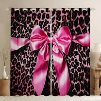 Castle Fairy Girls Pink Ribbon Bow Knot Blackout Curtains Set of 2 (52x84 Each),Old Fashion Dreamy Princess Window Curtains,Animal Cheetah Print Curtains and Drapes,Ultra Soft Home Decor