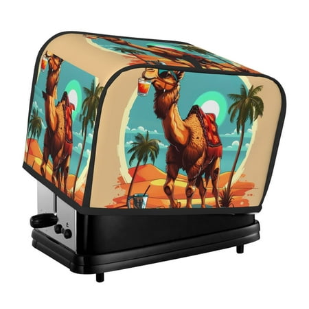 

KLL Cool Camel Oasis Vibes Print 2 Slice Toaster Dust Covers Kitchen Small Appliance Cover with 2 Pockets Can hold Jam Spreader Knife & Toaster Tongs (11.4 x 7.9 x 7.5)