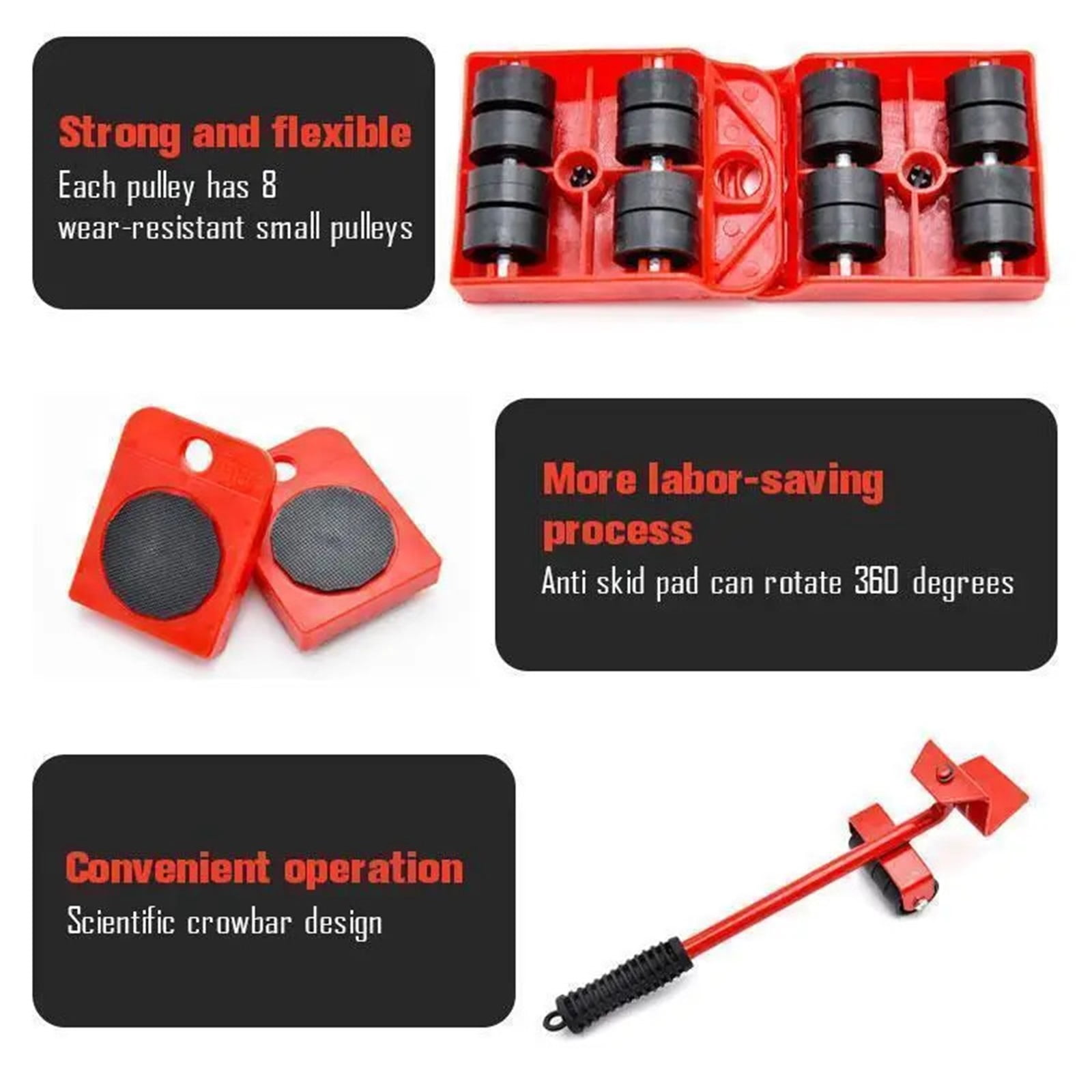 Furniture Mover Tool Set Heavy Stuffs Moving Roller With Bar Furniture Mover Lifter With Wheels Professional Moving Tools ,Reliable