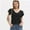 Black, variant on Women's Loose-Fit V-Neck T-Shirt - Summer Short Sleeve Casual Top with Double-Layer Ruffled Hem - Solid Color