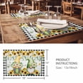 thumbnail image 3 of Placemats 1 Pack, Sunflower Gnomes Woven Placemat, Linen Place Mats for Kitchen/Dining Tables, Spring Farmhouse Daisy Leaf Wooden Grain Washable Table Mats for Party, 3 of 8