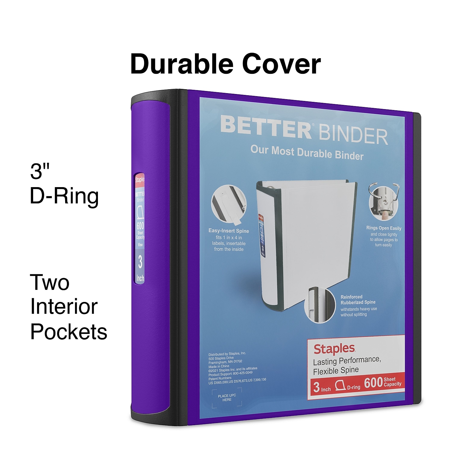 Staples Better 3-Inch Slant D 3-Ring View Binder, Purple photo 2