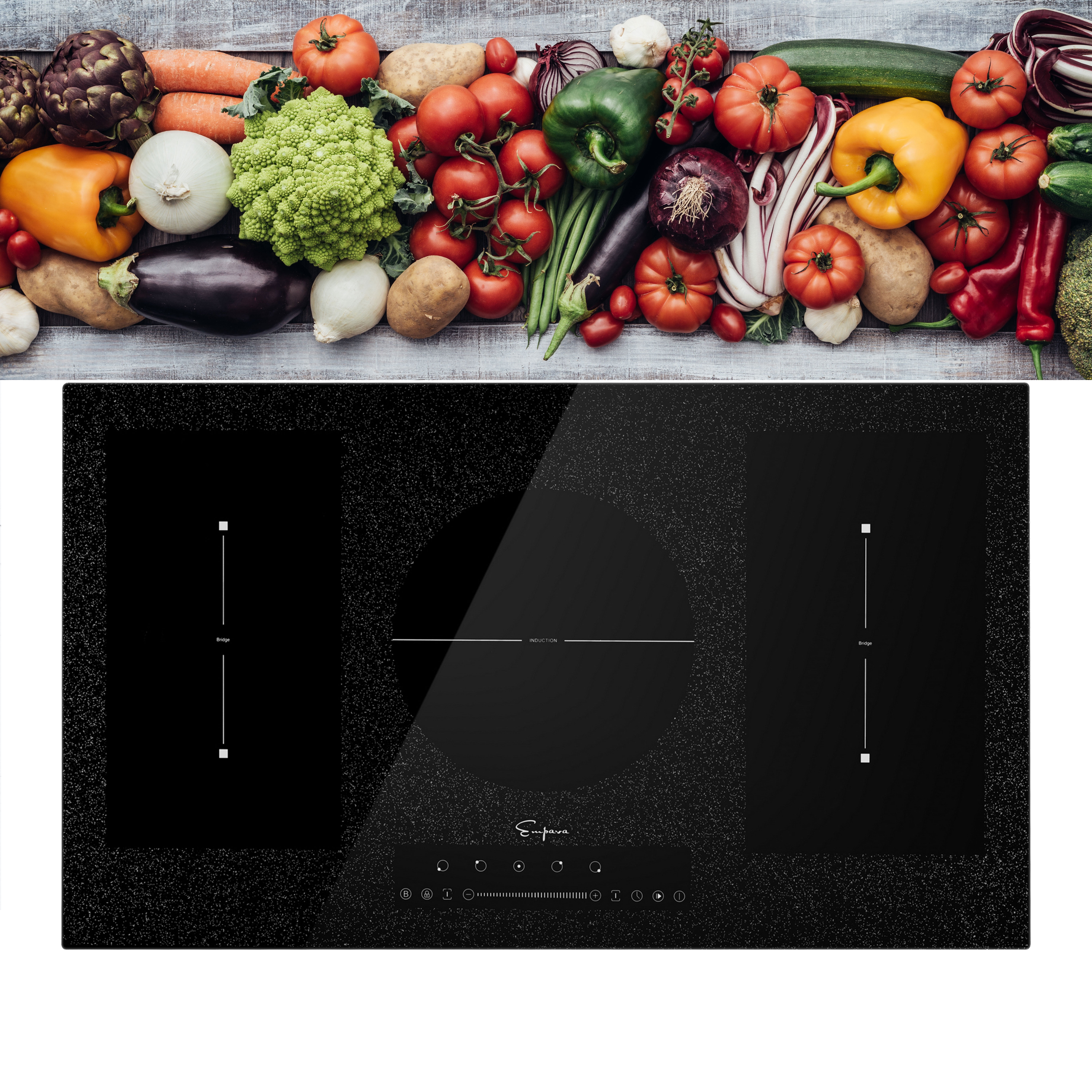 Empava 36 in Electric Stove Induction Cooktop with 5 Booster Burners Including 2 Flexi Bridge Element Smooth Surface in Black