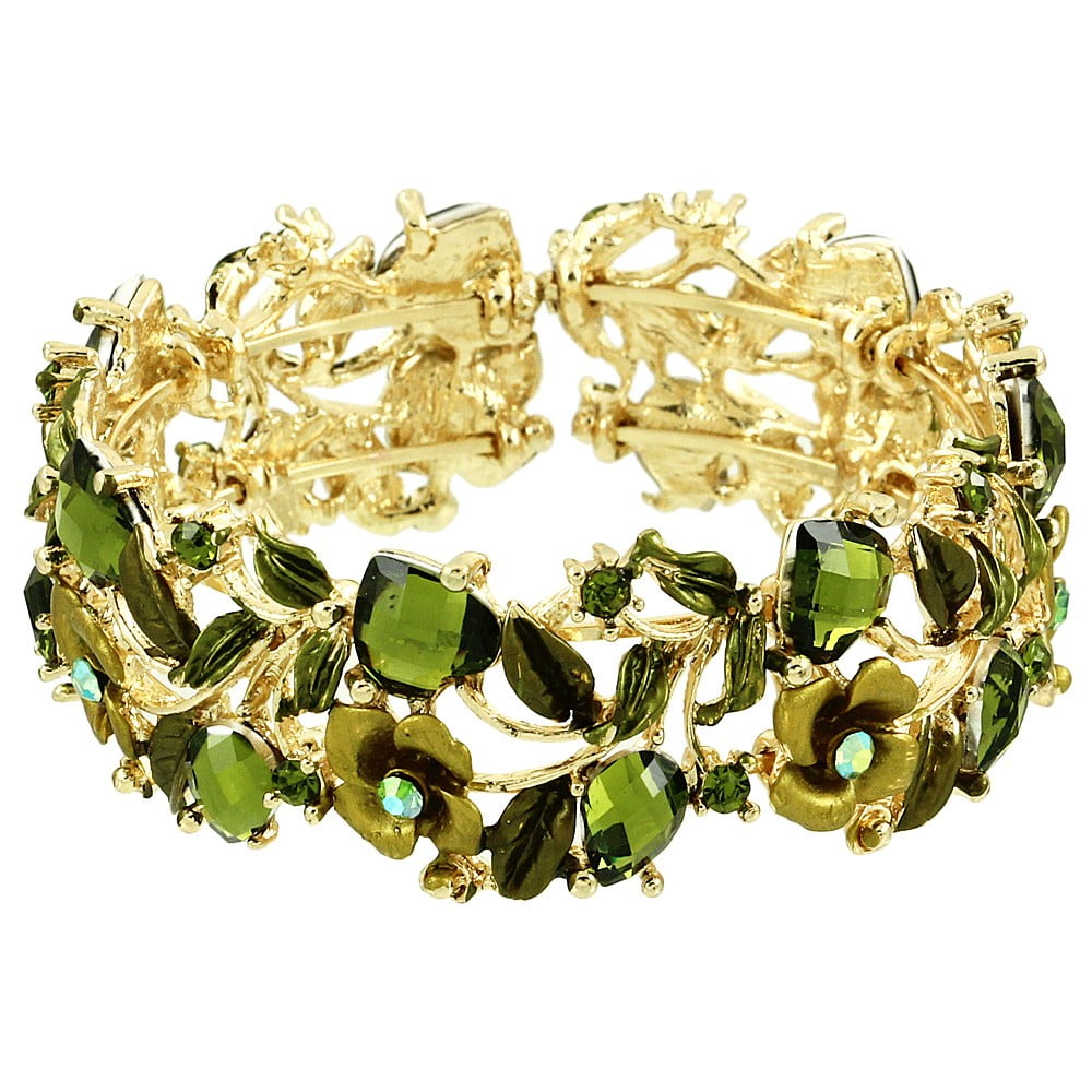 Falari Vintage Flower Bracelet Bangle Crystal Beads Hand-Painted Gold ...