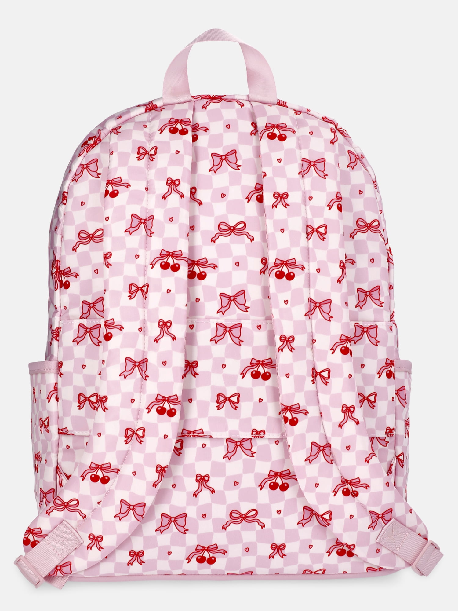 MNYC Women's Double Pocket Dome Backpack Pink Cherries