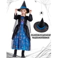 thumbnail image 5 of Girls Witch Halloween Costume, Spiderweb Dress with Hat 3-10Years, 5 of 5