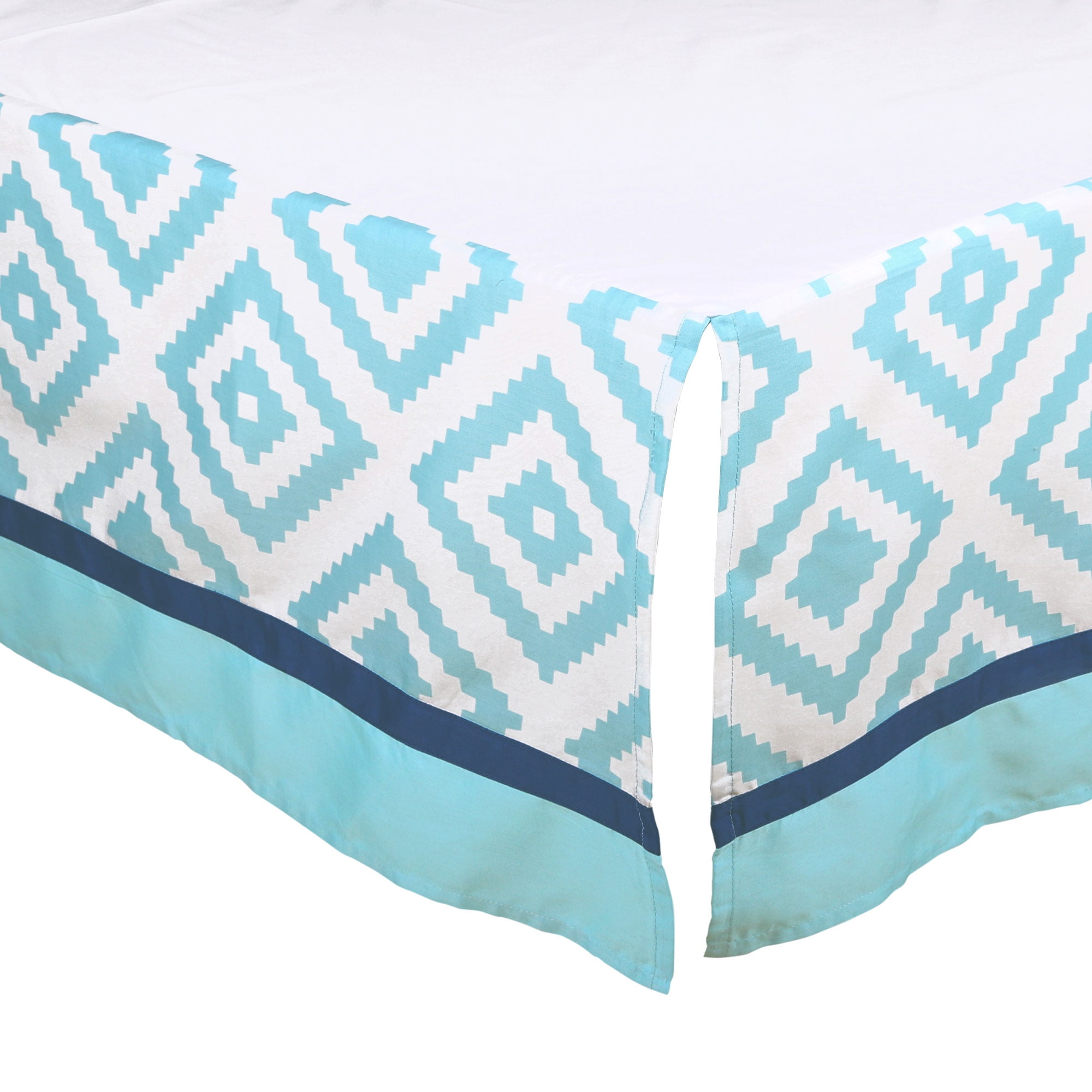 The Peanut Shell Tailored Crib Skirt Teal Turquoise Blue Diamond