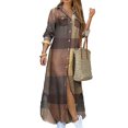 thumbnail image 1 of Vestido camisero con botones y mangas 3/4 enrolladas para mujer, informal, estampado floral, largo, holgado, 1 of 3