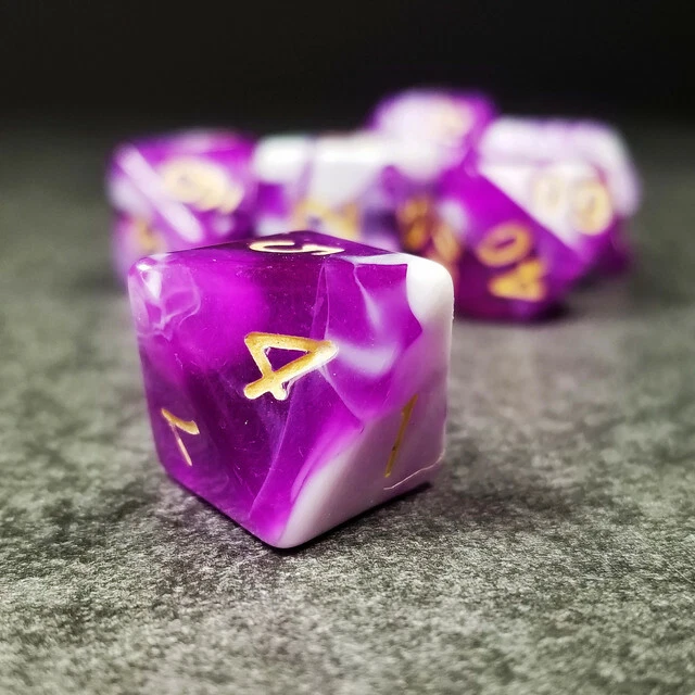 Sage'S Stones - Purple/White Gold Ink Acrylic Polyhedral Dice Set Games Dnd