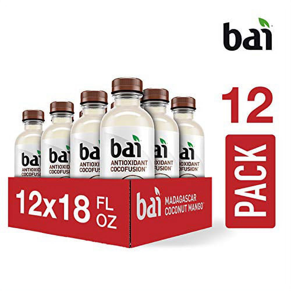 Bai Coconut Flavored Water, Madagascar Coconut Mango, Antioxidant Infused Drinks, 18 Fluid Ounce Bottles, 12 Count