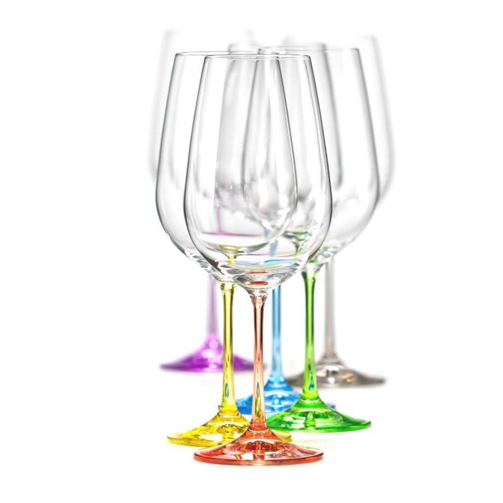 Bohemia Crystal Wine Glasses Multi Colored Rainbow Goblets Set of 6