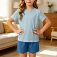thumbnail image 5 of HAOTAGS Teen Girls Summer Short Sleeve Outfit Set (2-17) Soft Modal Cotton Two-Piece Lounge Sleepwear Blue Size 10, 5 of 8