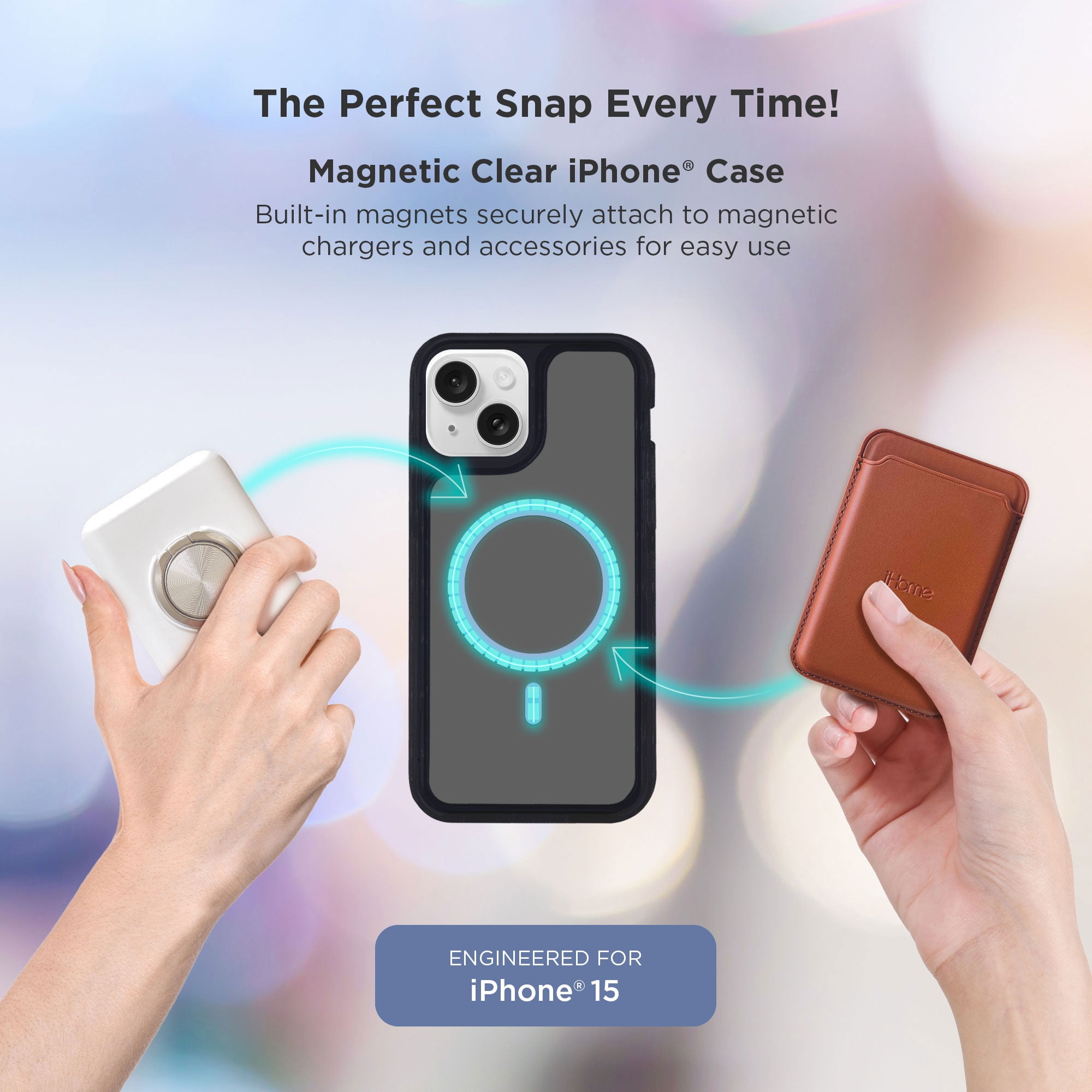 iHome Magnetic Velo Phone Case for iPhone 15 Pro Max, White/Clear iHome Magnetic Velo Phone Case for iPhone 15 Pro Max, White/Clear