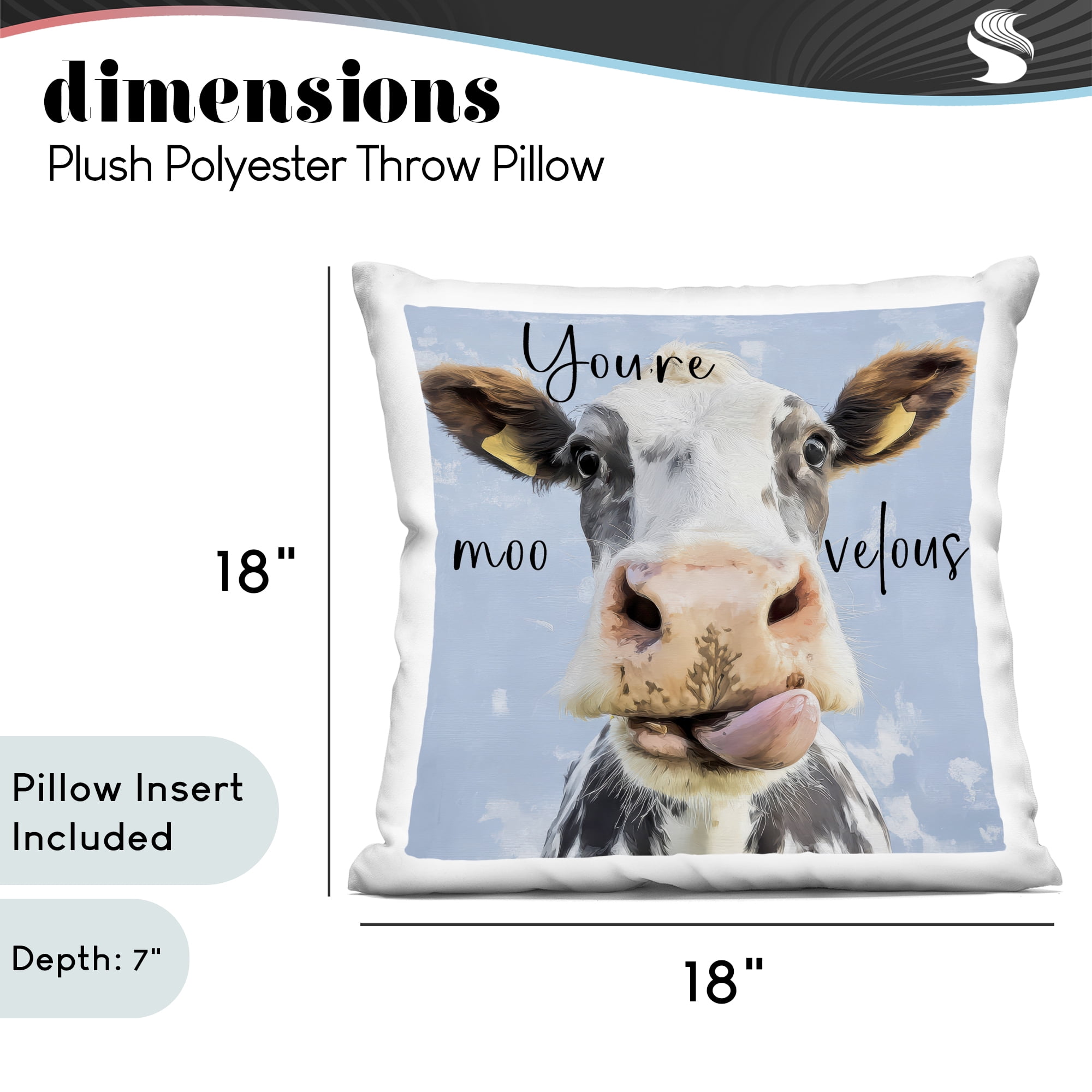 Stupell Industries You're Moo-velous Cow Decorative Printed Throw Pillow, design by Kim Curinga, 18 x 7 x 18