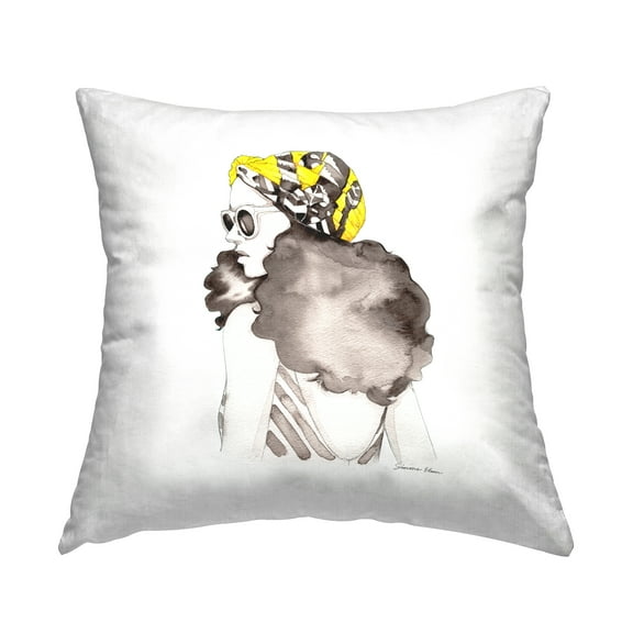 Stupell Industries Fashion Headwrap Portrait Square Decorative Printed Throw Pillow, 18 x 18