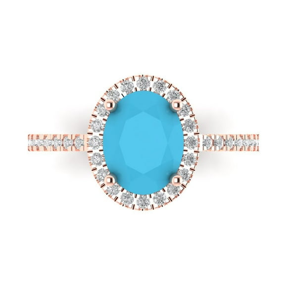 Clara Pucci 14K Rose Gold 2.27ct Turquoise Solitaire with Accents Ring