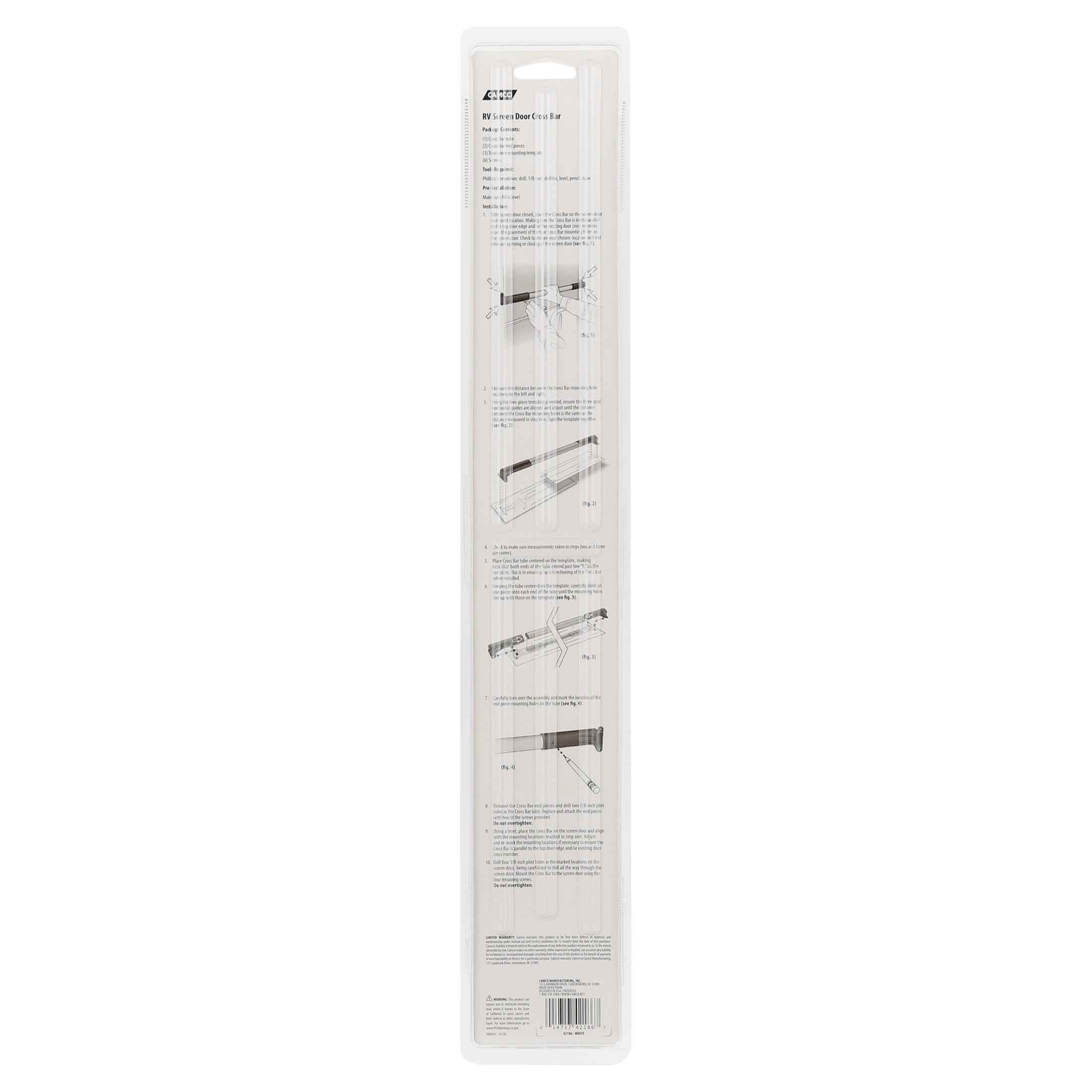 Camco 42186 White RV Screen Door Cross Bar - Allows Easier Exit Protection RV Screen Doors Sturdy Secure Grip
