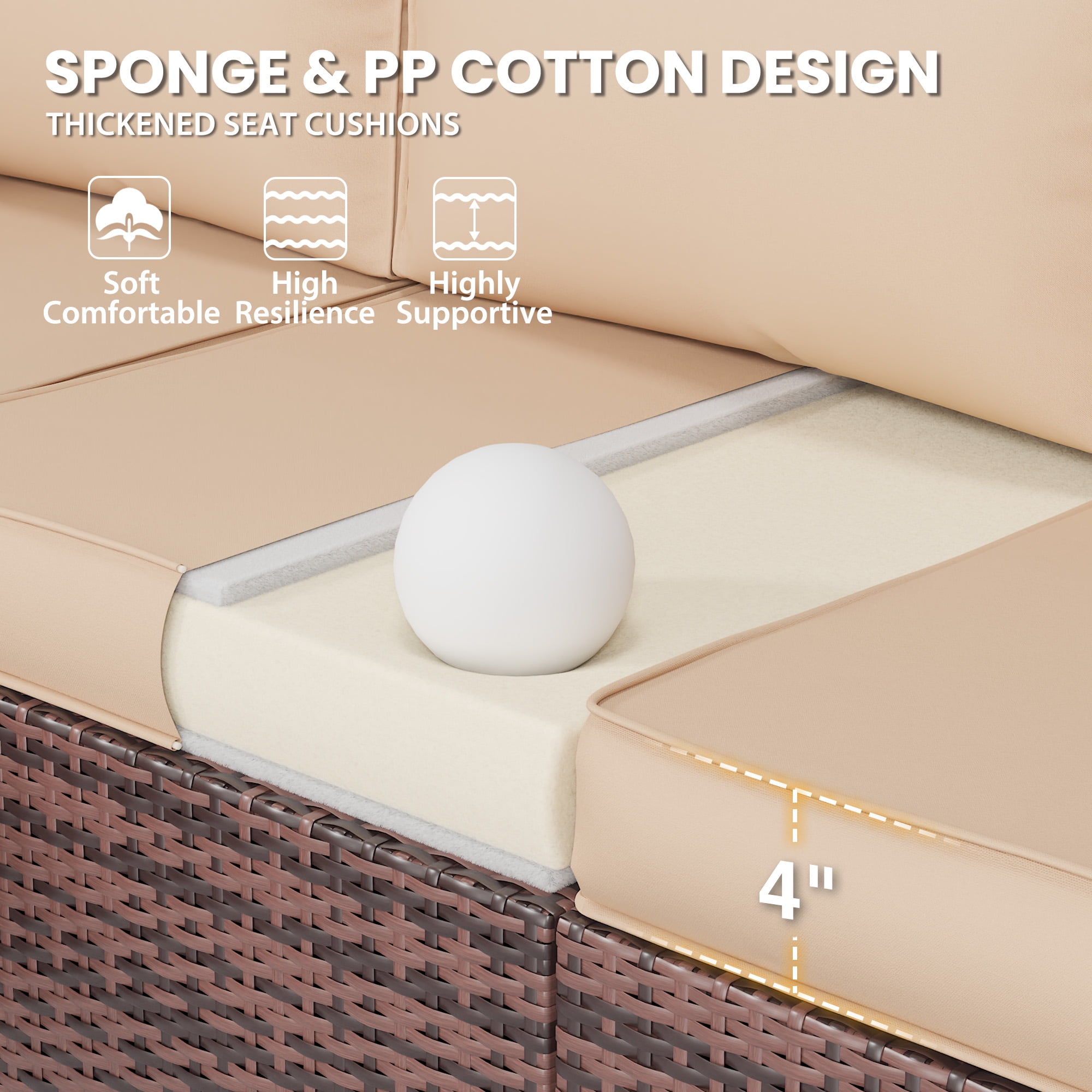 MRUAKA Outdoor Cushions for Patio Furniture, 7-Piece Replacement Cushions for Outdoor Furniture, Water-Resistant Patio Cushions, Outdoor Couch Cushions for 4-Seat Outdoor Sectional Sofa (Beige)