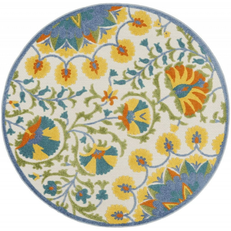 5' Round Multi Medallion Indoor Outdoor Area Rug