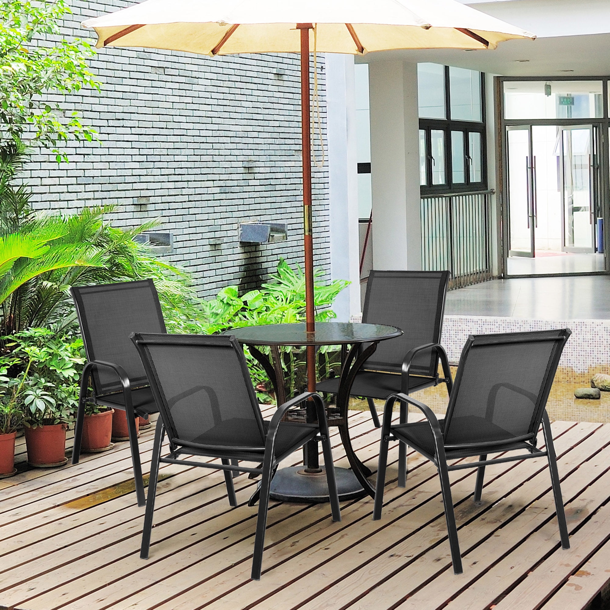 Gymax Set of 2 Patio Chairs Dining Chairs w/ Steel Frame Yard Outdoor Black