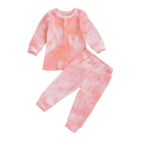 

Canrulo 2Pcs Toddler Baby Boy Girl Outfits Knit Tie Dye Long Sleeve Shirt Pants Pajamas Set Sleepwear Pink 6-9 Months