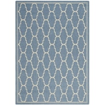 SAFAVIEH Courtyard Eustacia Geometric Indoor/Outdoor Area Rug, Blue/Beige, 6'7" x 9'6"