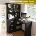 thumbnail image 6 of Montary Corner L-Shaped Computer Desk with Glass Display Cabinets & Built-in LED Lights - Office Desk with USB Charging Ports, Keyboard Tray,Compact and Functional Design,Black, 6 of 10