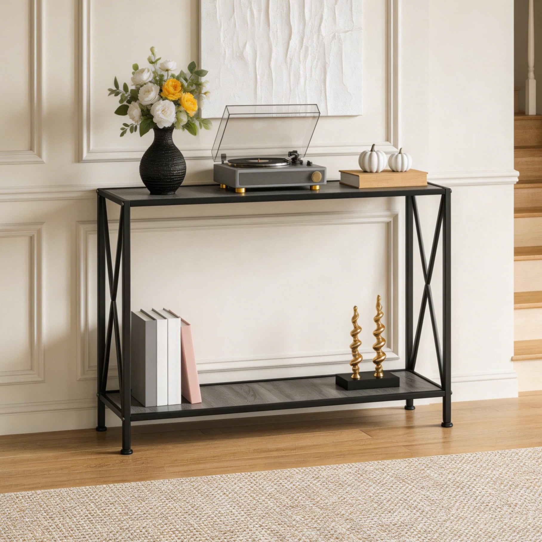 Ktaxon Modern Console Table, Simplistic Entryway Table, Long Narrow Sofa Side Table TV Stand with Sturdy Metal Frame, Gray