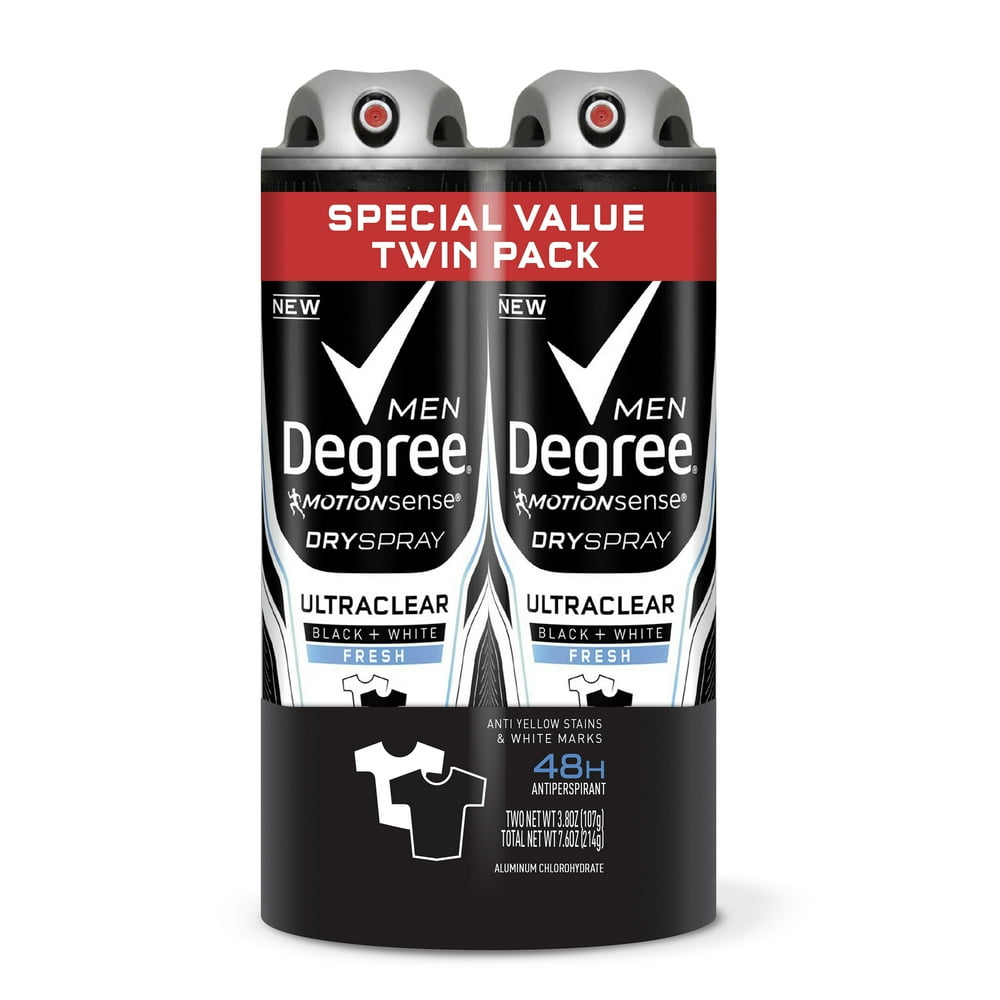 Degree UltraClear Antiperspirant Deodorant Dry Spray Black+White Pure Clean 3.8 oz 2 Count