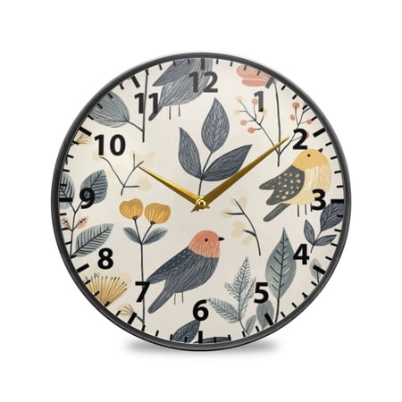 Hand Drawn Bird Wall Clock Modern Decor Acrylic Clock Golden Hands 9.5in