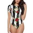 thumbnail image 2 of Uemuo Rose Flowers Pattern Women's One Piece Short Sleeve Swimsuit Rash Guard Surfing Modest Quick-drying Swimsuit Beach Essentials-Medium, 2 of 9