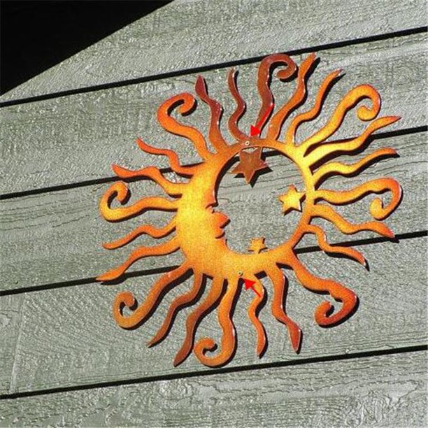 Arte de pared Sun Moon Stars Decor Escultura de metal para interiores y exteriores (amarillo) Ehuebsd Libre de BPA