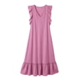 thumbnail image 4 of ClodeEU Women's V Neck Ruffle Cap Sleeve Tiered Midi Dress,Casual Flowy A-Line Swing Sundress Pink,Women's Plus M, 4 of 6