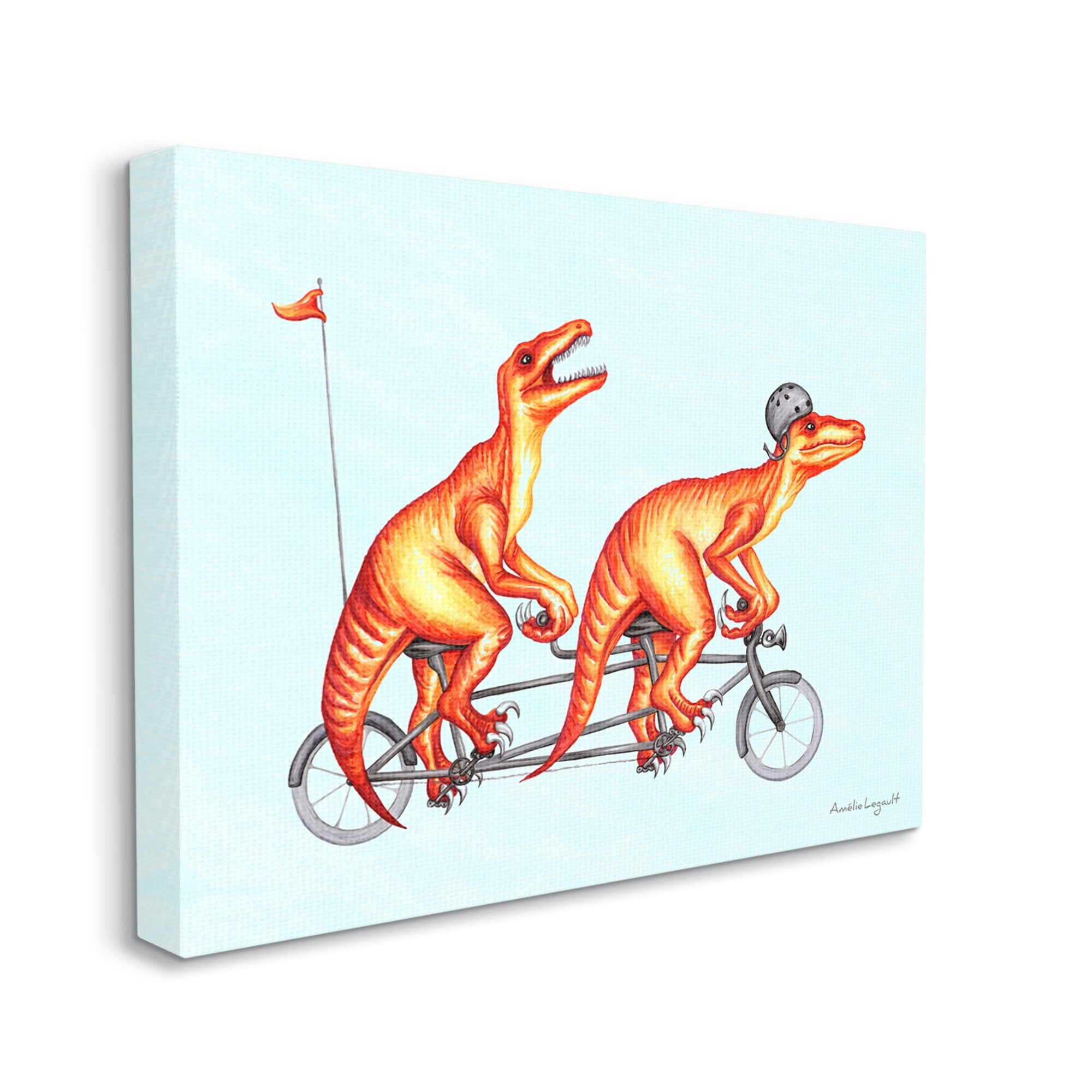 Stupell Industries Whimsical Red T-Rex Dinosaurs Riding Tandem Bicycle Graphic Art Gallery Wrapped Canvas Print Wall Art, Design by Amelie Legault