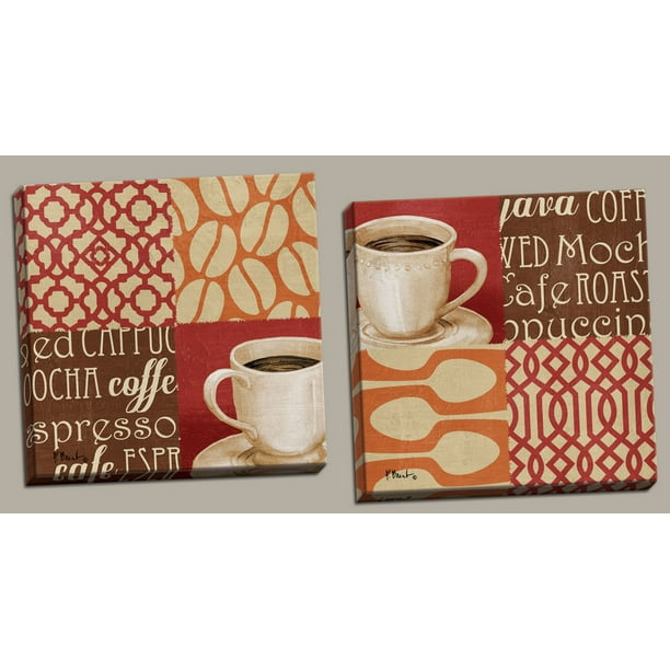 Download Popular Cup Of Joe Vintage Coffee Quartrefoil Print Posters Kitchen Decor Two 16x16in Hand Stretched Canvases Walmart Com Walmart Com