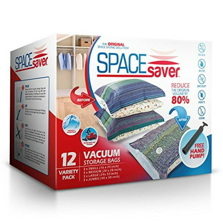 SpaceSaver Premium Vacuum Storage Bags (Lifetime Replacement Guarantee) Variety Pack (3 x Small, Medium, Large & Jumbo) 80% More Storage Than Other Brands! Free Hand-Pump For