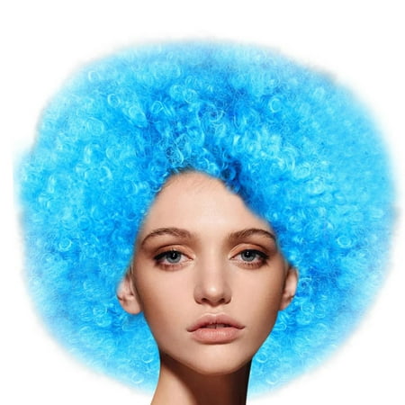 marioyuzhang Half Wigs for Blue Women Human Hair Wig Bundles Party Disco Funny Clown Hair Football Fan-Adult Masquerade Hair Wig Glueless Closure Wefted Wigs