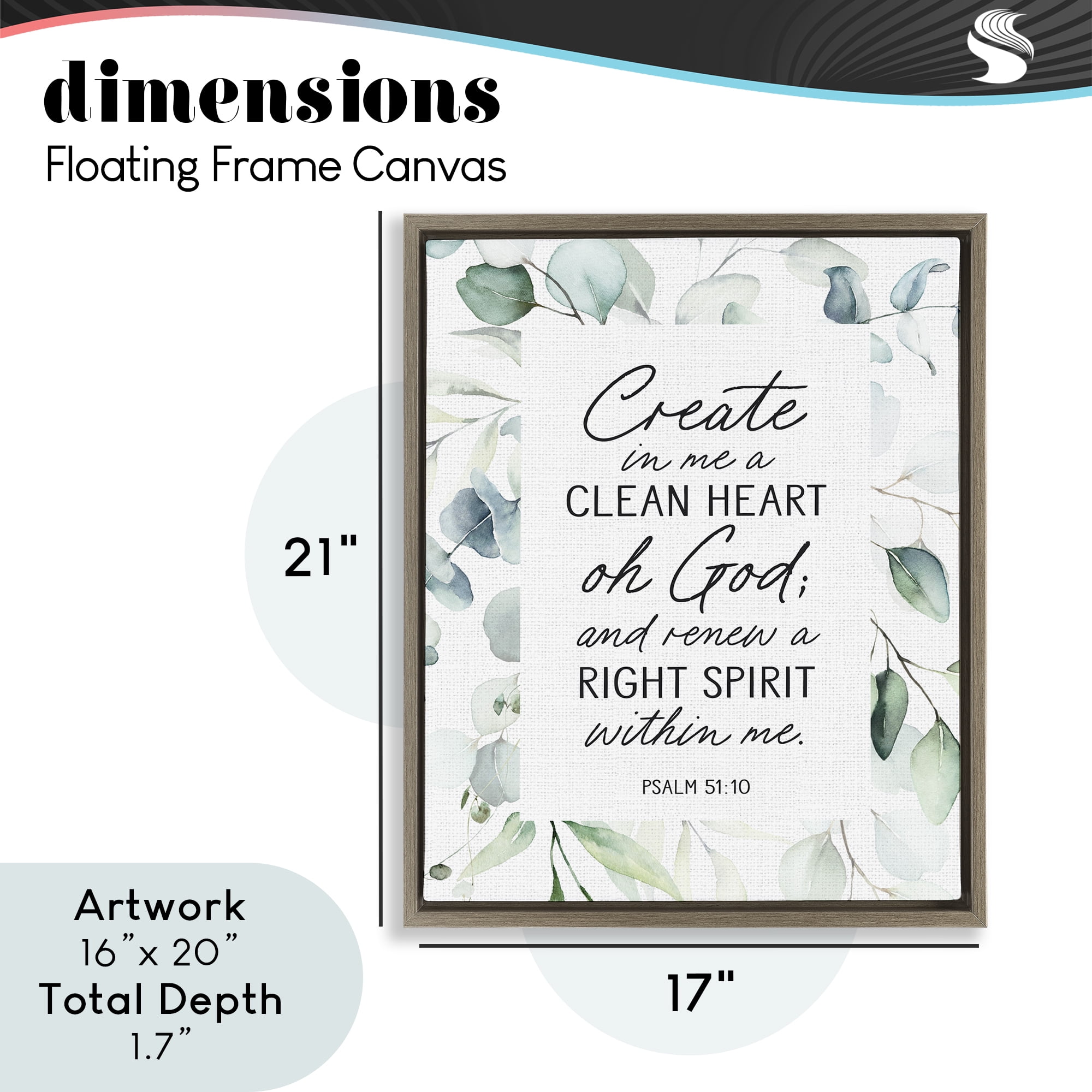 Clean Heart & Right Spirit Brown Framed Floater Canvas Wall Art, design by Lettered and Lined