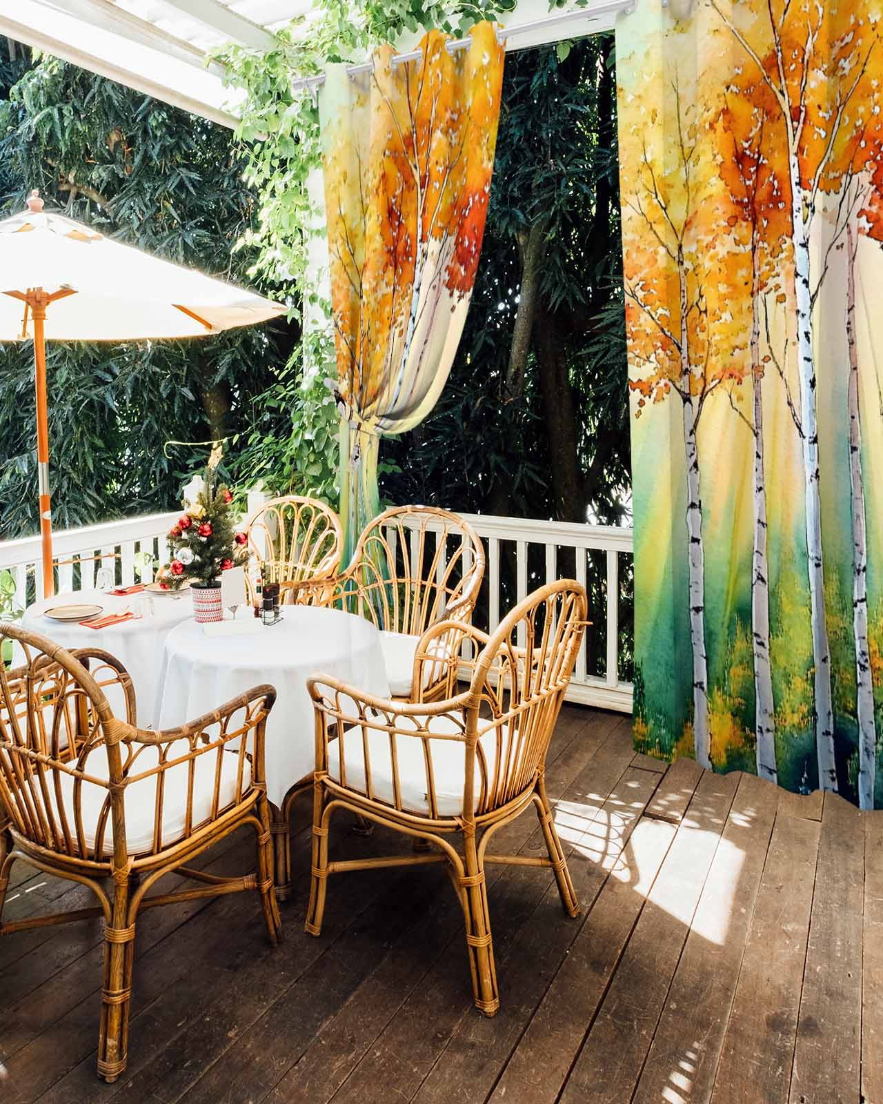 nqOlkjepod Outdoor Curtains for Patio Waterproof, Orange Green Trees Outdoor Privacy Panels Grommet, Watercolor Chic Beanch Leaf Blackout Outside Curtains for Porch/Cabana/Pergola 54"x95", 2 Panels