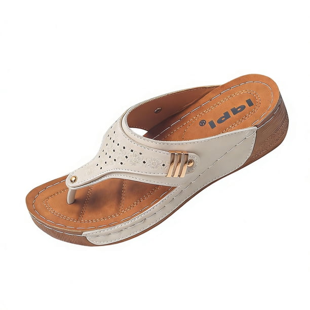 Casual Sandalias de Cuña de las Mujeres Metal Recortado Perforado Flip Flop Mules, Sandalias de las Mujeres Cómodas Tamaño Plus Primavera Verano Respirable