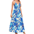 thumbnail image 3 of Women'S 2025 Summer Maxi Dress Floral Tie Front Spaghetti Strap Casual Boho Beach Flowy Sundress Blue S, 3 of 6