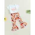 thumbnail image 3 of Bagilaanoe 3pcs Little Girl Long Pants Set Letter Heart Print T-Shirts Tops + Flower Print Flare Trousers 3T 4T 5T 6T 7T 8T Kid Casual Outfits, 3 of 8