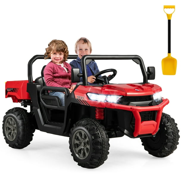 Gymax 24V Enfants Monter sur Camion à Benne Basculante Camion Électrique 2 Places avec Télécommande Rouge