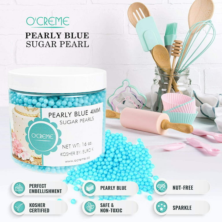 O'Creme White Edible Sugar Pearls Cake Decorating Supplies for Bakers:  Cookie, Cupcake & Icing Toppings, Beads Sprinkles For Baking, Kosher  Certified, Candy Sugar Ball Accents 8mm, 32 Oz 