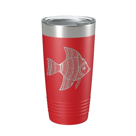 

Fish Tumbler Zentangle Travel Mug Insulated Laser Engraved Coffee Cup 20 oz Red