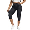 thumbnail image 4 of GUACER Womens Stretchy Capri Jeans Casual High Waisted with Faux Pockets Print Tummy Control Skinny Trendy Comfy Denim Leggings, 4 of 9